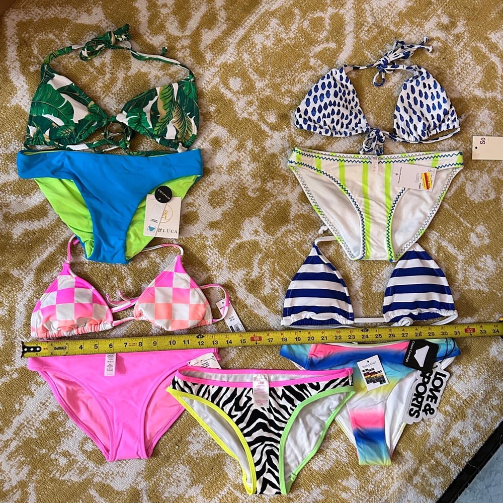 Lot of 9 bikini tops and bottoms